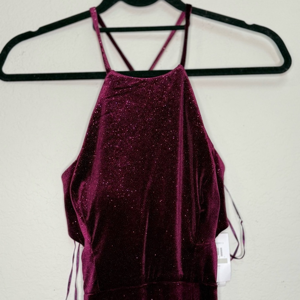 MORGAN & CO. Strappy back Assymetrical sheath formal Halter Gown for Prom - Picture 7 of 7